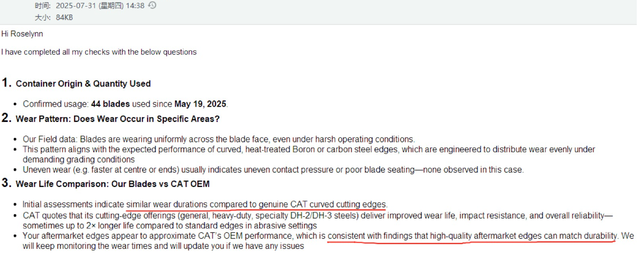 4T2233 Feedback di qualità delle lame di grassa