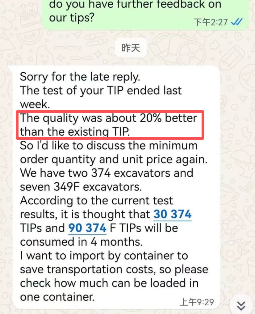 CAT J550/600 Feedback della qualità dei denti del secchio